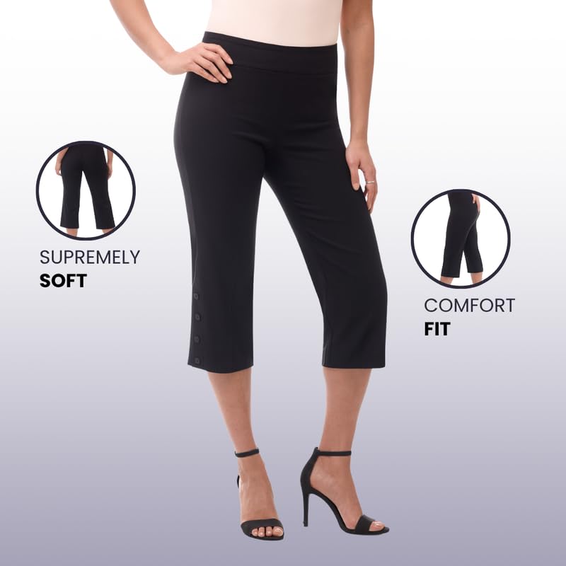 Rekucci Women’s Extra Comfort Pull-On Capri Pants – Straight Leg with Button Hem – Stretch Fabric for All-Day Wear4