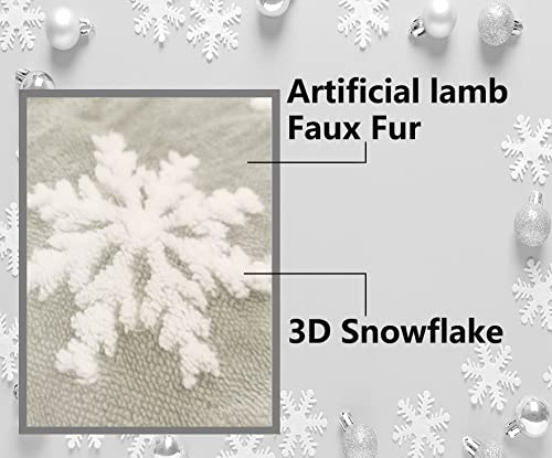 AISENO-48-Inch-Faux-Fur-Christmas-Tree-Skirt-White-3D-Snowflake-Decoration-for-Christmas-Party-GreyTree-Skirt-Xmas-Decorations AISENO 48 Inch Faux Fur Christmas Tree Skirt White 3D Snowflake Decoration for Christmas Party GreyTree Skirt Xmas Decorations