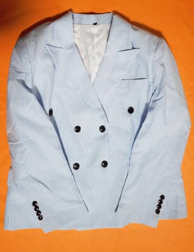 Women's Seersucker Stripes Blazer for Work Office Double Breasted Peak Lapel Lightweight Business Jackets3