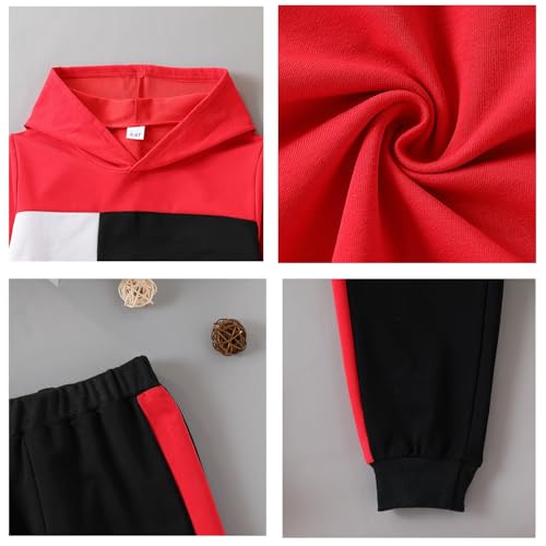 Image of KIDLAGA Toddler Boy Clothes Long Sleeve Hoodie Sweatsuits Tops and Pants Boys Fall Winter Color Block Outfits Set 5-12 Years