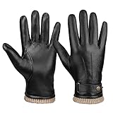 [OZERO] 手袋 メンズ 防寒 スマホ対応 本革（山羊革） 裏起毛（ウール） 防風 撥水 紳士 冬 スブラック／ブラウン M L XLサイズ ブラック Lサイズ