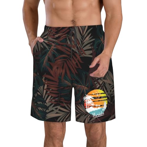 Florida Miami Palm Trees Beach Sun Men's Casual Board Shorts Swim Trunks Swimwear Bathing Suits,