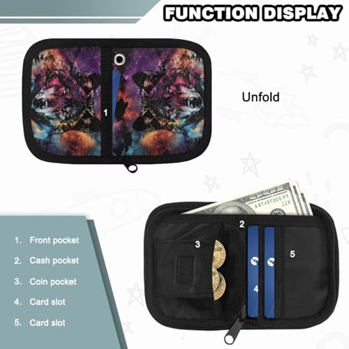 Galaxy Wolf Wallet Kids Boys Small Kids Wallet with Lanyard for Boys Ages 8-10 Cool Bifold Wallets with Compartments Card Slots Daily Essential4