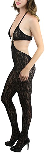 Image of ToBeInStyle Women's Bodystocking Crotchless Peek-A-Boo Fishnet Lace Bodysuit