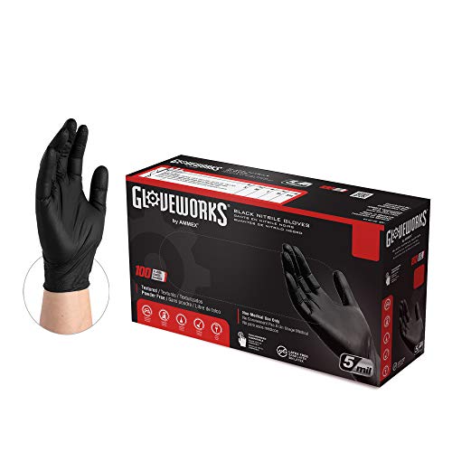 GLOVEWORKS Black Disposable Nitrile Industrial Gloves, 5 Mil, Latex & Powder-Free, Food-Safe, Textured, X-Large, Box of 100 #1