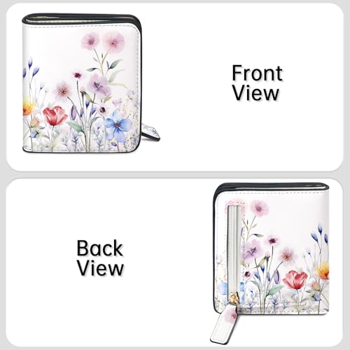 Image of Toughergun Wildflower Charm Floral RFID Small Wallet Women, Slim Thin Vegan Leather Bifold Wallet with Zipper Coin Pocket & ID Window, Cute Mini Credit Card Holder Gift for Women Ladies Teen Girls