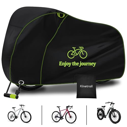 Kinetrail Bike Cover for 1 Bike Waterproof Outdoor Ebike Cover Rain Sun UV Dust Wind Proof Bicycle Covers Outdoor Storage with Lock Hole for Electric Bike Mountain Road Bikes