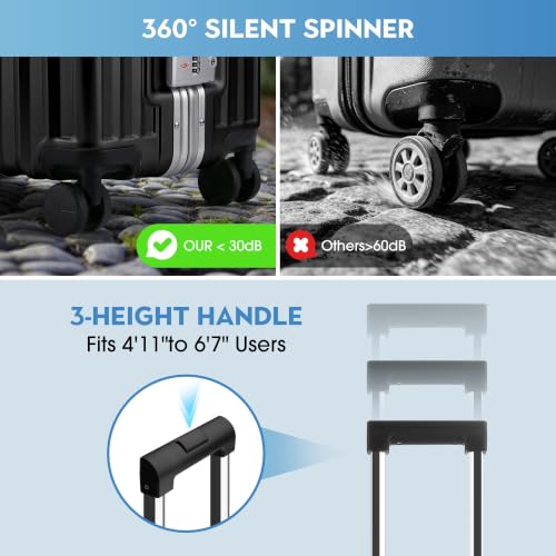 Image of Zipperless Luggage, 24 Inch Checked Suitcase | Checked Luggage, 9H Scratch PC Hardshell, Aluminum Frame, TSA Lock, 360 Spinner Wheels, Black