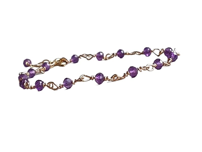 LKBEADS Amethyst bracelet, rondelle 4mm faceted 6inch Sterling Silver Stacking Beaded Bracelet, Simple Layering, Dainty Gemstone Bracelet, Fine Jewelry, Minimalist,