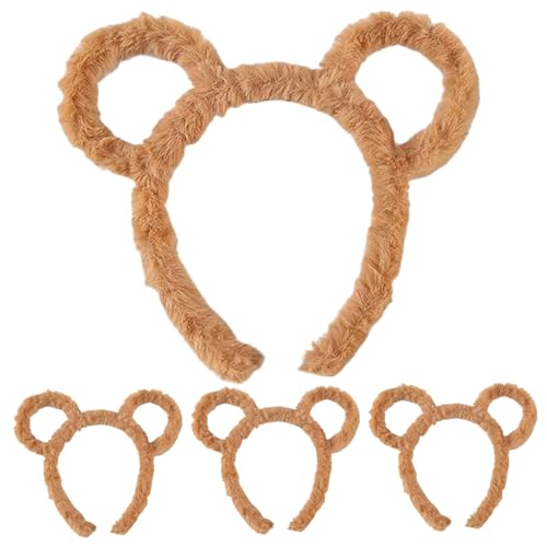 BEAHING Tier Ohren Stirnband, Bärenohren Stirnband, 4pcs süße pelzige Tierohren Stirnband, Mode Haarzubehör für Erwachsene Kinder Make -up, Bärenohren
