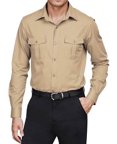 Long Sleeve Shirt for Men Cotton Button Down Slim Fit Mens Shirts Casual Collared Mens Wrinkle Free Shirt with Pockets