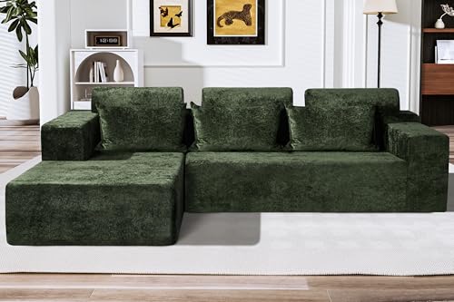 Image of HABUTWAY 105 inch L-Shape Modular Sectional Sofa Couch for Living Room,No Assembly Required,Modular Comfy Sofa with Deep Seat for Living Room Bedroom,Luxury Distressed Velvet(Left,Green)