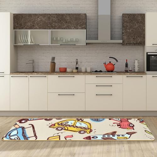 Alfombra de cocina lavable con motivos de avión y barco para pasillo y hogar 3