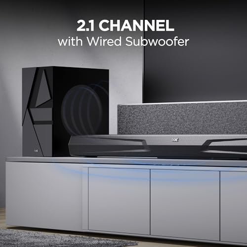 Image of Boat Aavante Bar Quake, Wired Subwoofer, 200W RMS Signature Sound, 2.1CH, Multiple Ports, Bass & Treble Controls, 4 EQ Modes, Bluetooth Sound bar, Home Theatre Soundbar Speaker (Midnight Black)