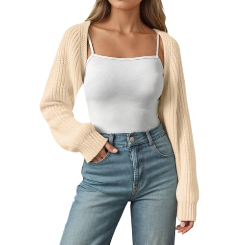 Bolero Damen Boleros Kurz Oversize Strickpullover Y2K Crop Top Shrug...