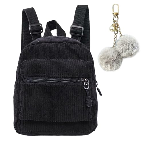HTTDSLF Mini Rucksack Damen, Kleine Rucksäcke Damen, rRucksack Damen Klein, Kleiner Rucksack Damen mit Pom Pom Ball, für Reisen, Einkaufen, Dating (Schwarz)