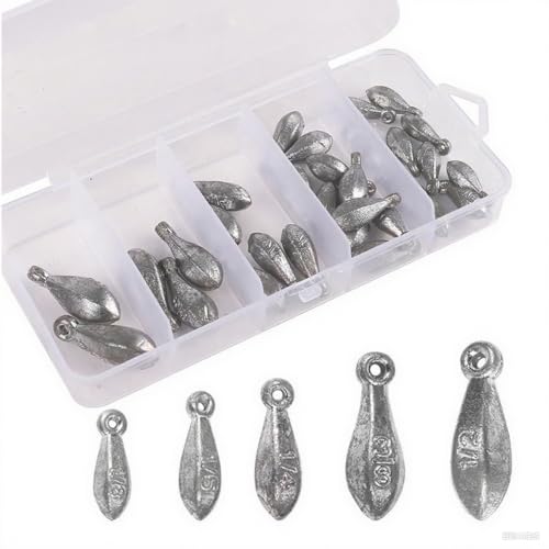 30 Pcs Fishing Sinkers Weights Kit Assorted Size Bank Sinkers (1/8 1/5 1/4 3/8 1/2 OZ) for Freshwater Saltwater Fishing Heavy Duty Lead Weights with Free Storage Box (30pcs)