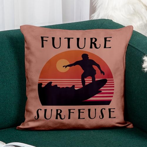 Coussin rose future surfeuse 40x40 cm housse incluse toucher cuir - 5