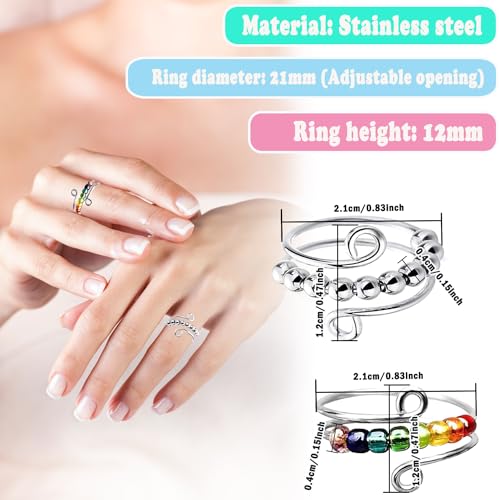 Yeefunjoy 4pc Fidget Rings - Spinning Enamel & Adjustable Stress Relief Bead Rings - Gifts for Women & Kids - Image 3