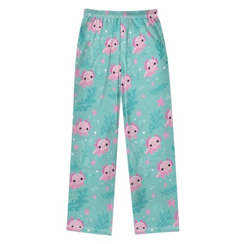 Cute Axolotl Pattern Pajama Pants Soft Lounge Sleepwear PJ Bottoms with Elastic Waist Ages 6–14 Years2
