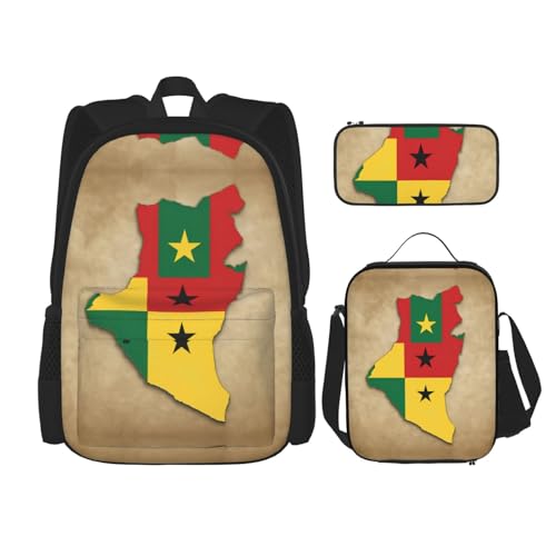 Togo Map With Staggered Colors Print 3-Piece Set Backpack, Lunch Bag And Pencil Case, For Travel, College, And Daily Use