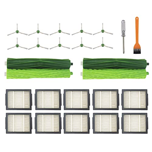 Bekasa Navulaccessoireset voor iRobot Roomba j7 i7 Plus E5 E6 E7 robotstofzuiger 10 krachtige filters + 10 kantenveegborstels + 1 set multi-surface rubberen borstel-reserveonderdeel