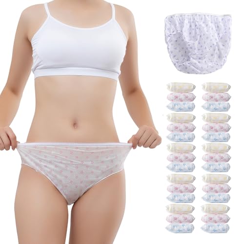 30pcs Women's Disposable Underwear Ladies Briefs Paper Printing Panties for Travel Hotel SpaHospital Stays Emergencies(30 Packs-L)