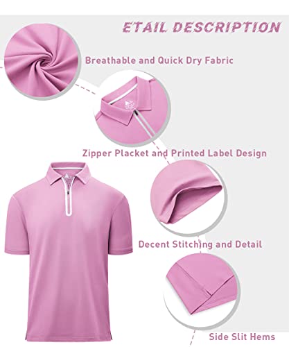 Secood Pink Polo Shirt For Men Short Sleeve Zipper Casual Shirts For Sports Golf Tennis Workout,Xl #TOP4