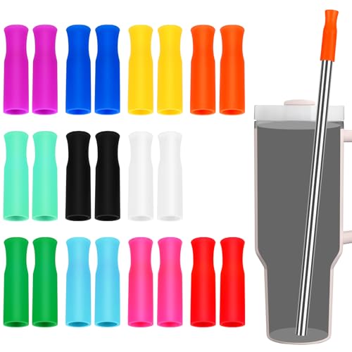 Accmor Silicone Straws Tips 22 Pcs Reusable Silicone Straw Toppers Protectors Multi-color Food Grade Straw Covers Replacement Tip for 0.31 inch (8 mm) Out diameter Stainless Steel & Glass Straws