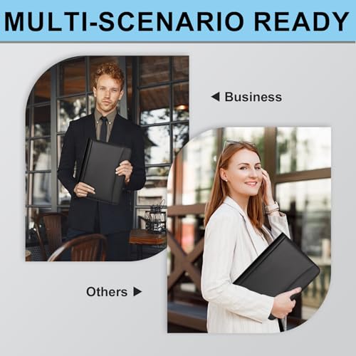 Image of Eshow Portfolio Organizer - 3 Ring Binder with Zipper, Vegan Leather Business Padfolio Folder with Notepad Includes 10 Clear Sheet Protectors for Documents Files for Men Women