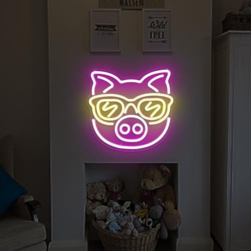 Image of SunGlasses Pig Neon Sign Cute Neon Led Sign for Wall Decor Neon Light Sign Light Up Sign for Bedroom Game Kids Room Bar Club Party Decor Gift