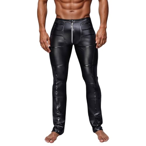 Men's Faux Leather Pants Slim Fit Casual Trousers for Party Nightclub Motorcycle Riding Punk Rock Fashion Stylish