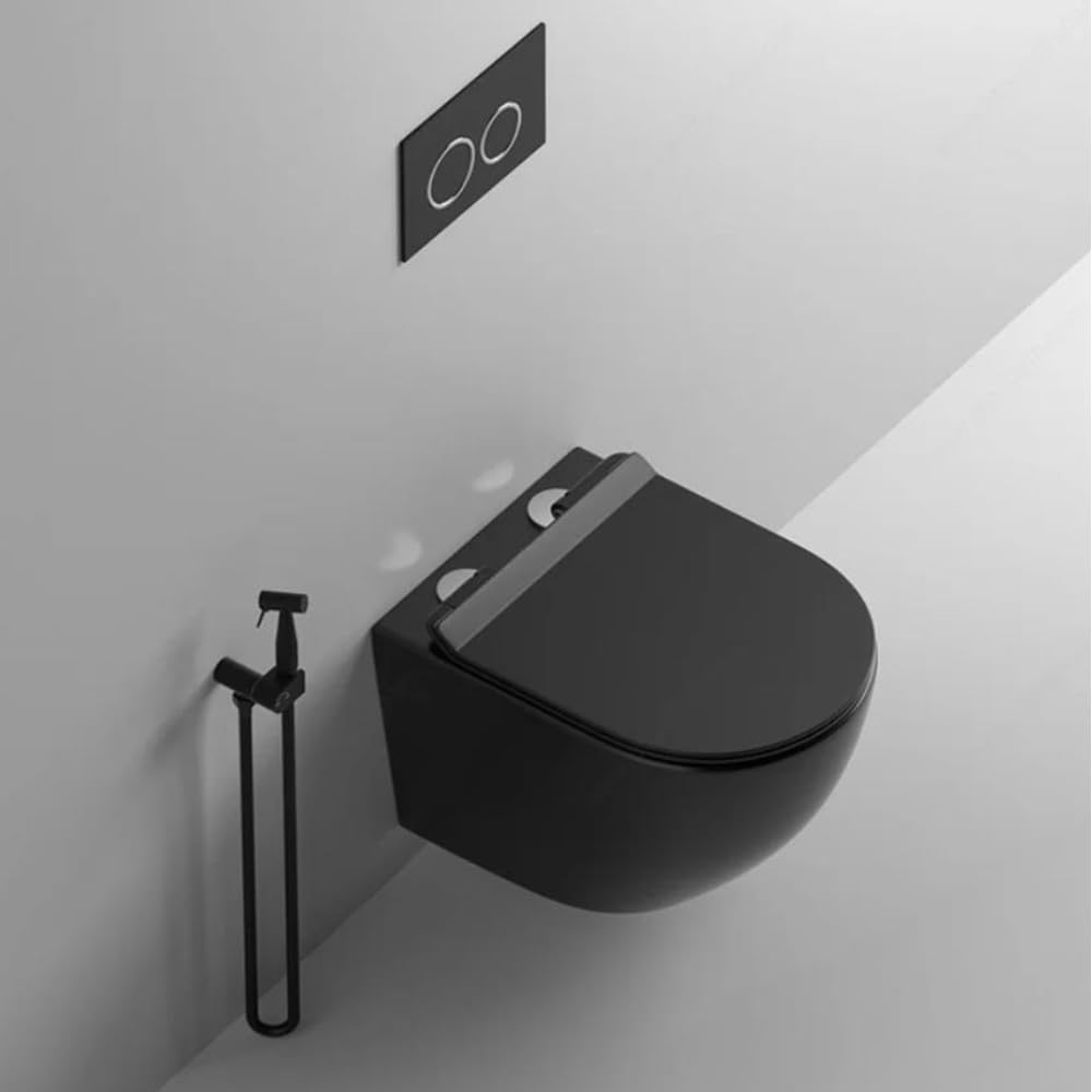 Inodoro Completo Suspendido Negro Mate y Asiento Ultra Fino con Caída Amortiguada