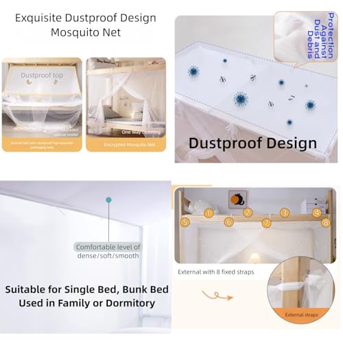 Image of 4 Corners Mosquito Net,Rectangular Bed Curtains Student Dormitory Kids Bunk Bed Mosquiteros para Cama Canopy(L75 x W35.5 x H59 Inch) White