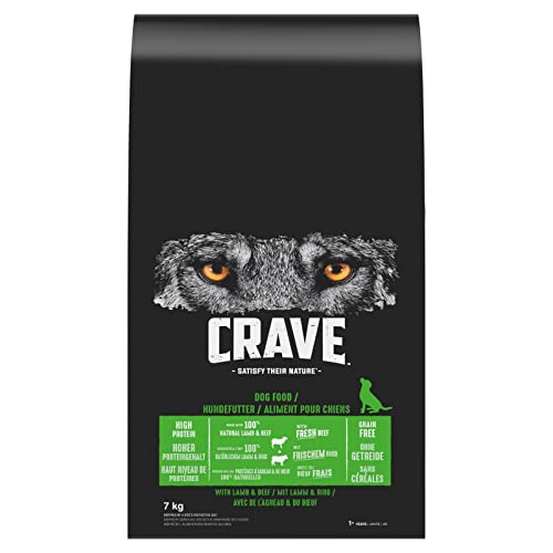 CRAVE Croquettes pour Chien Adulte à l'Agneau et au Bœuf - 1 sac de 7kg - Nourriture Sèche Sans Céréales, avec un Haut Niveau de Protéines