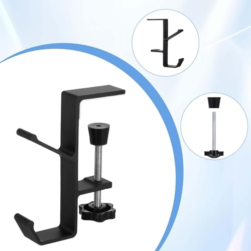 Image of 2Pcs Clamp-On Under Desk Headphone Holder Backpack Hook Students' Desk Hook with Adjustable Arm Clamp Women's Bag Handbag and Purse Holder - Suitable for Plate Between 1-5cm / 0.4-1.96 inch - Black