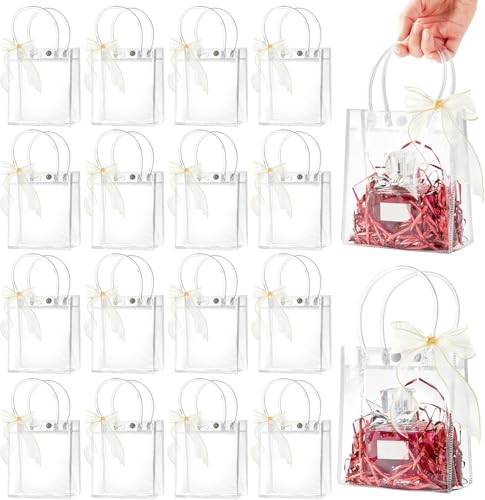 La mejor comparación de Plástico transparente Top 10. 48 TAGNEFLOR 40 pcs Bolsas de Regalo Transparentes con Asas,Bolsas de PVC Reutilizables,bolsa para dulces con lazo,Adecuado para la compra de bolsos de regalo,bodas,cumpleaños...