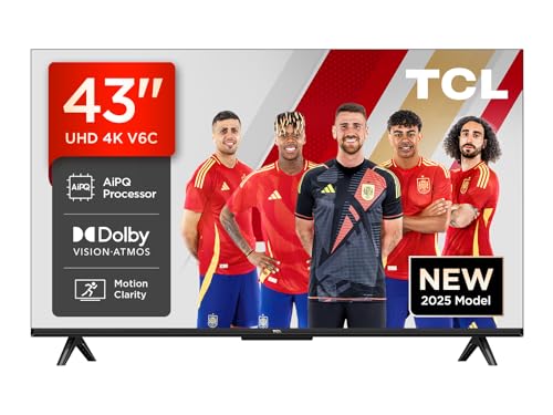 TCL 43V6C 43' Direct LED Smart TV, 10K HDR, Powered by Google TV (Dolby Audio, Motion Clarity,...