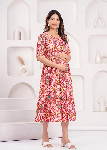 Image of JAIPURFAME Stylish Women's Pure Cotton All Over Printed Kurti Gown, Maternity Dress, and Feeding Dress - Comfortable and Elegant Maternity Wear for Women