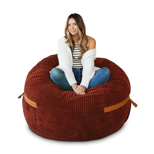 Image of Big Joe Fuf 5Ft Oversized Foam Bean Bag Chair with Removable Cover for Kids, Teens, Adults, Deep Terracotta, Corded Plush, 5 Foot Large Reading and Gaming Seat