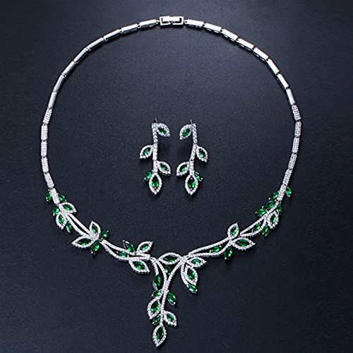 Juegos de joyas para mujer con engaste artesanal de hojas y gotas verdes nupciales