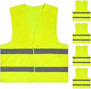 5 Pack Hi Vis Vests, Standard Size High Vis Jackets for Safety and Emergencies, Unisex Reflective Safety Vests for Outdoor Works Cycling Motorbike