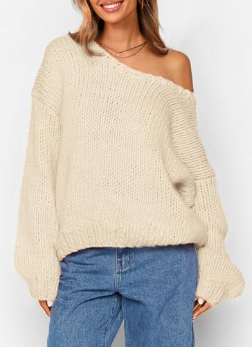 PRETTYGARDEN Women's Fall Oversized Sweaters Long Sleeve V Neck Dressy Casual Chunky Knit Loose Pullover Tops Winter Clothing