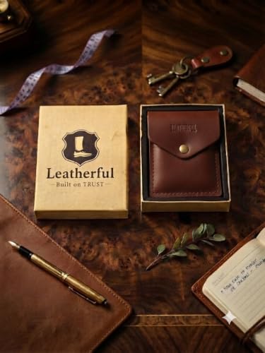 Image of Leatherful Flip - Top Grain Leather Vertical Slim Wallet for Men | Easy Quick Card Access | Compact Front Cash Pocket & Button Lock | Minimalist Travel & Daily Carry Wallet (Tan)