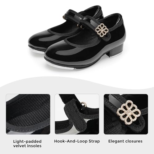 Stelle Girls Tap Shoes Boys Buckle PU Leather Dance Shoes(Toddler/Little Kid/Big Kid) (SD08-Black,9MT)