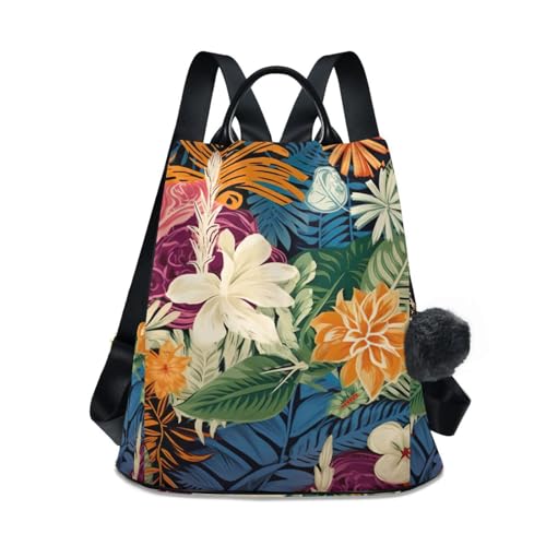 Sac à dos antivol de style hawaïen en toile premium motifs traditionnels et pompon amovible