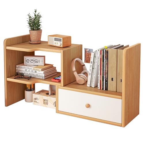 Image of Yindella Multi-Functional Desktop Bookshelf Organizer, Wooden Storage Shelf, Adjustable Office Desk Organizer for Books, Stationery, Space-Saving Home & Office (Desk Bookshelf-01)