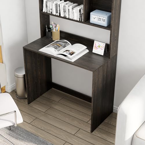 Image of Bniture Wooden Study Table for Home | Engineered Wood Study Table with Book Shelf | Multi Purpose Computer Desk for Writing & Study | Laptop Table for Study Room, Office & Workstation | Flower Wenge