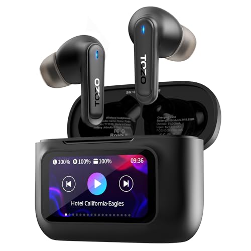Image of TOZO Hybrid Active Noise Cancelling Earbuds with Smart Touch Screen, Local MP3 Playback, 38dB ANC Wireless Earbuds, 4 Mic ENC, Deep Bass, 38H, IPX8, Bluetooth 5.4 Ear Buds for Travel Work Calls