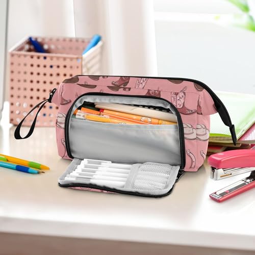Image of Fisyme Western Cowgirls Pinks Pencil Case Large Capacity Pen Bags Box Big Makeup Pouch Organizer
